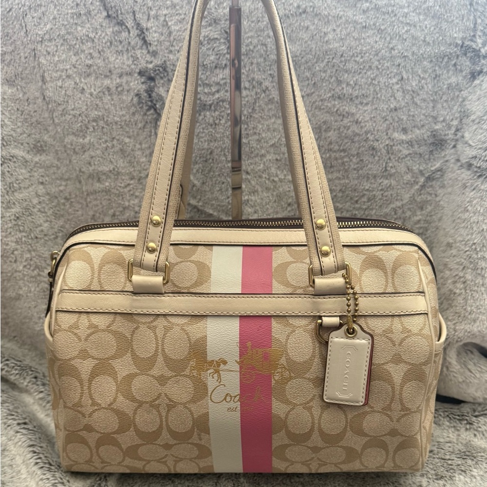Coach Beige and Pink Signature Satchel